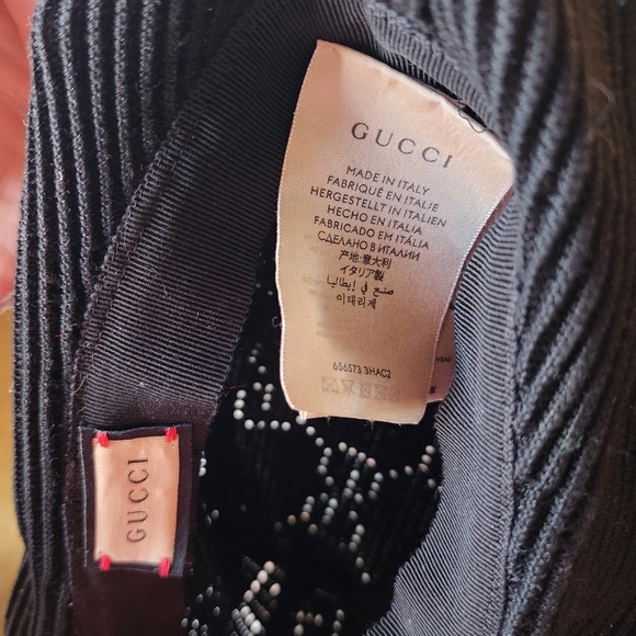 NWOT Gucci Knit Black Cotton Woven Leather Trim Bucket Hat Sz. S/56cm - Picture 7 of 7